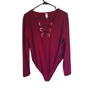 Maroon Red Long Sleeve Body Suit- Women's No Boundaries Size XL